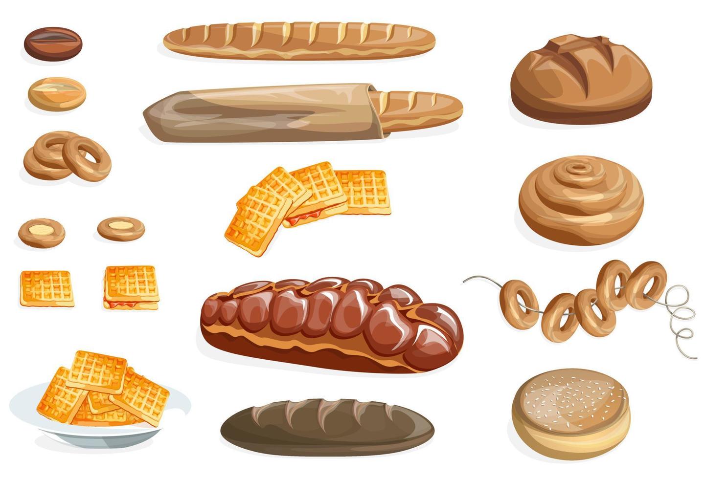 Vektorbild von Weißbrot und anderen Mehlprodukten. Cartoon-Stil. isoliert auf weißem Hintergrund. eps 10 vektor