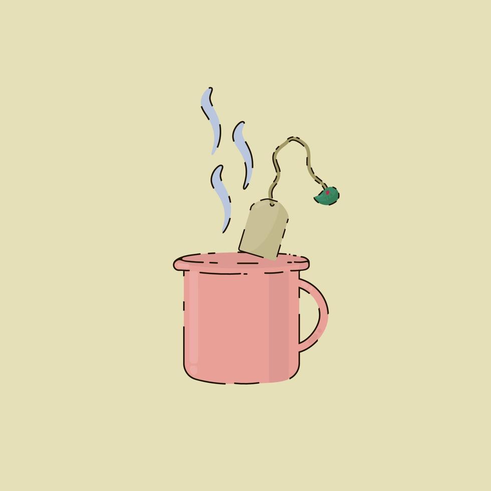 Abbildung einer Tasse Tee. eine Tasse Tee, Teezeit. eine gemütliche Zeichnung im Stil von Doodles für das Design. Vektor-Illustration vektor