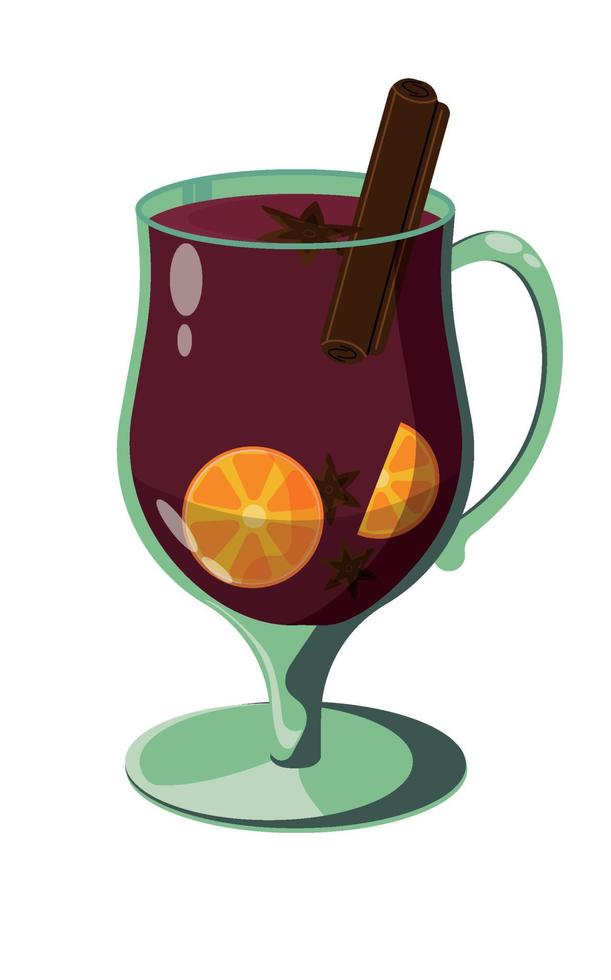 Glühwein mit Orangenscheibe und Zimtstange und Anis. Wintergetränk. Vektor-Illustration vektor