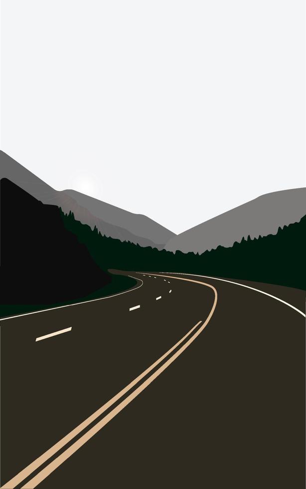 tom väg, grönt omgivande berg road trip landskap. vektor illustration