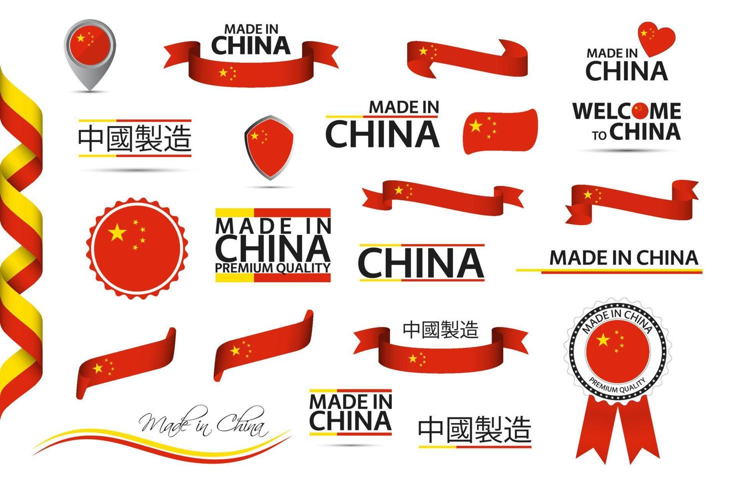 großer Vektorsatz chinesischer Bänder, Symbole, Ikonen und Flaggen. auf chinesisch made in china, Premium-Qualität. Set für Ihre Infografiken und Vorlagen vektor