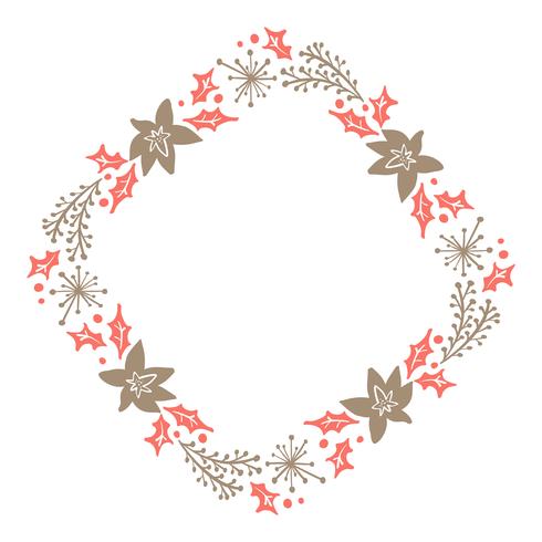 Jul Hand Drawn Floral Wreath Vinter Design Elements röd och brun isolerad på vit bakgrund för retro design blomstra. Vektor kalligrafi och bokstäver illustration