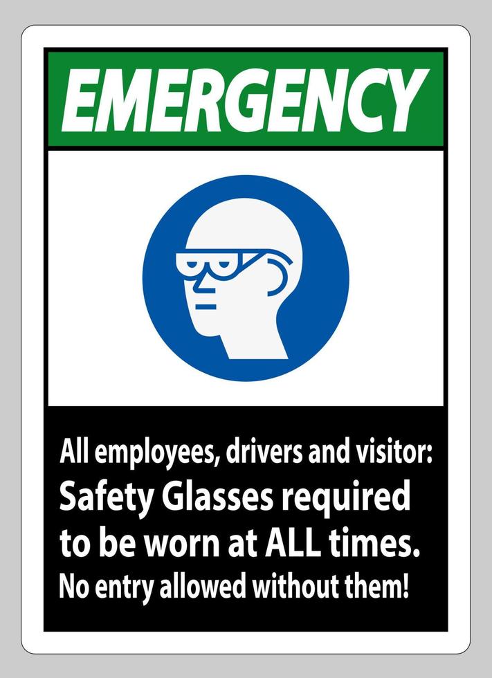 Notschild alle Mitarbeiter, Fahrer und Besucher, Schutzbrille muss immer getragen werden vektor
