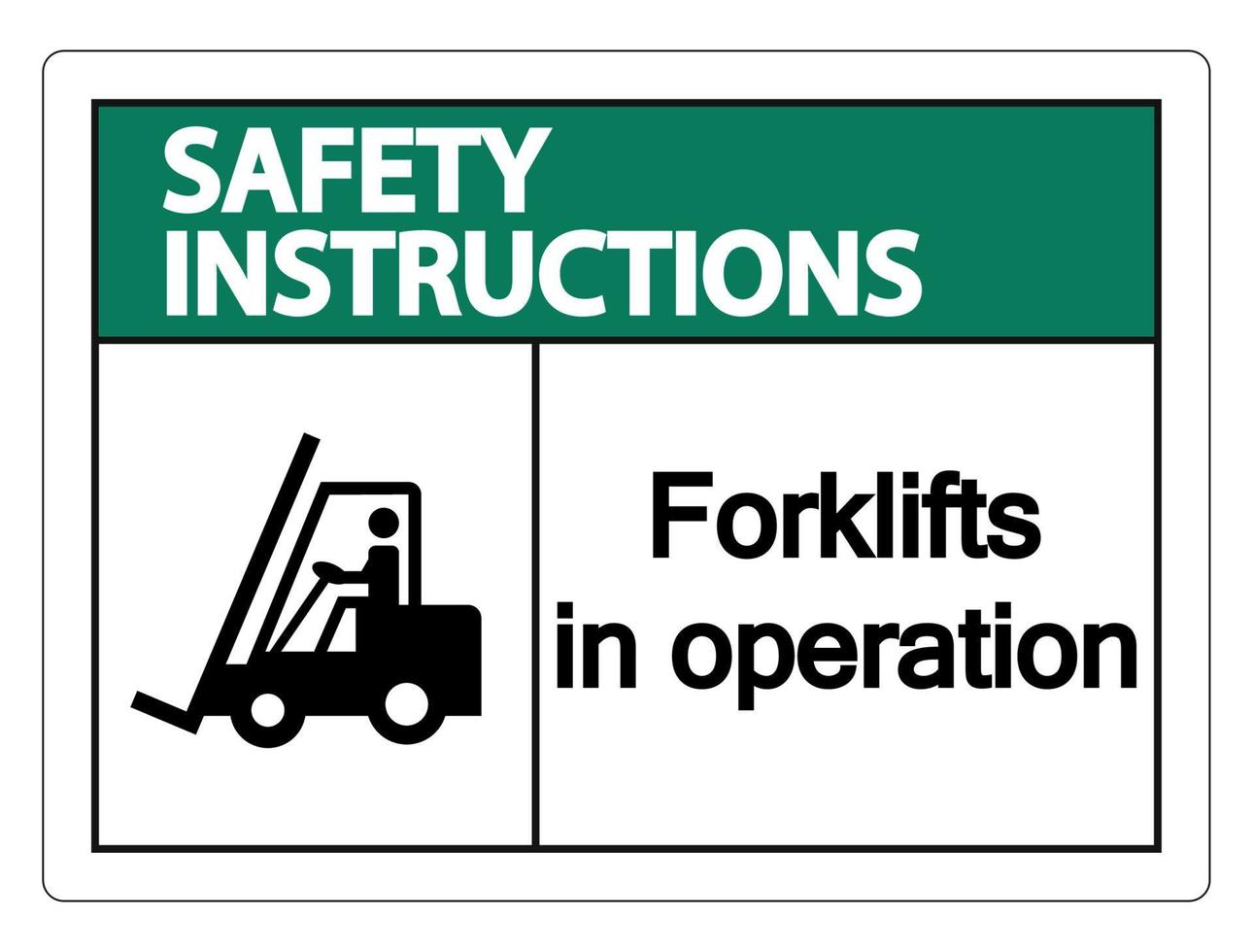 säkerhetsinstruktioner gaffeltruckar i drift tecken på vit bakgrund vektor