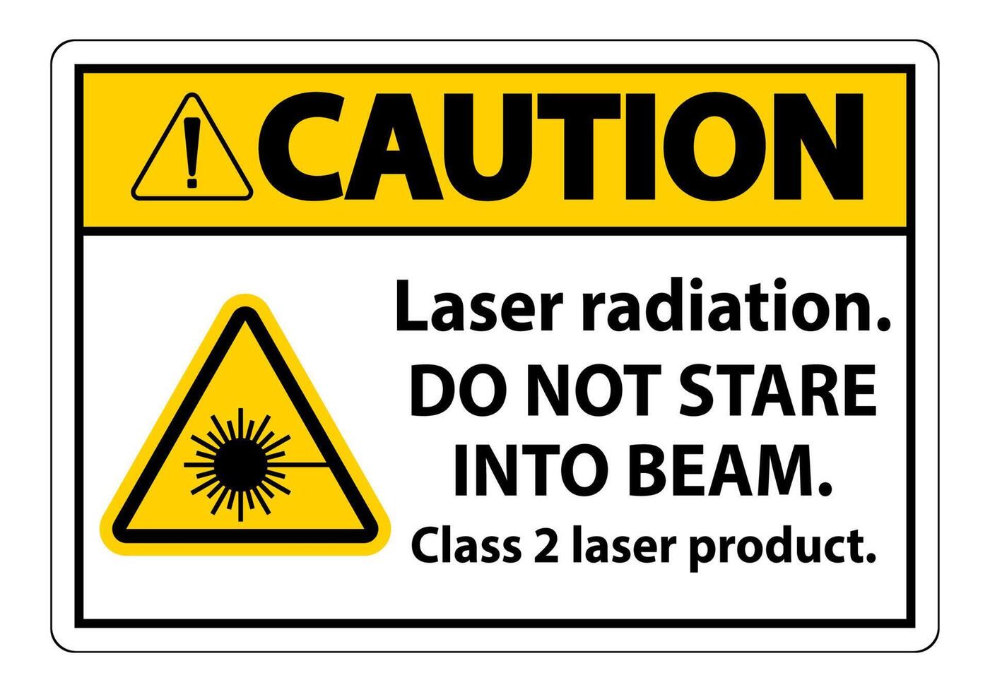 varning laserstrålning, stirra inte in i strålen, klass 2 laserproduktskylt på vit bakgrund vektor