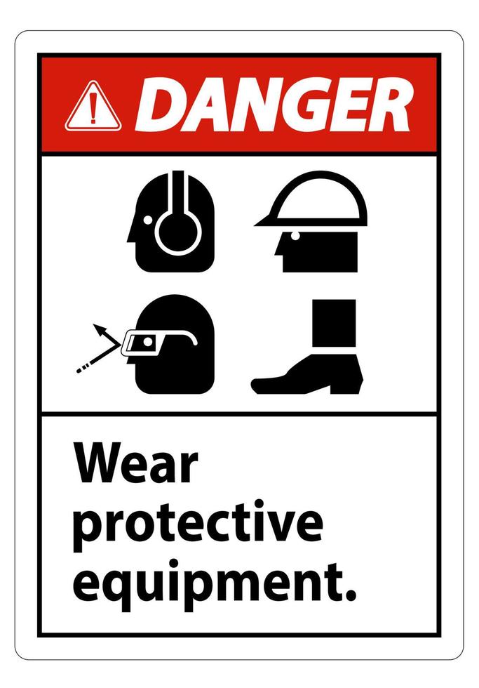 Warnzeichen tragen Schutzausrüstung, mit PPE-Symbolen auf weißem Hintergrund, Vektorgrafiken vektor