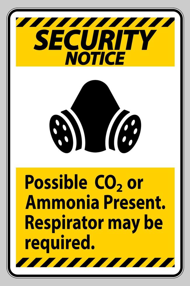 säkerhetsmeddelande ppe tecken möjlig co2 eller ammoniak närvarande, andningsskydd kan krävas vektor