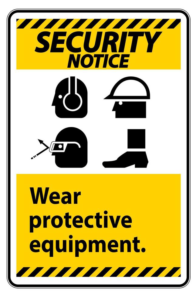 Sicherheitshinweisschild Schutzausrüstung tragen, mit PPE-Symbolen auf weißem Hintergrund, Vektorgrafiken vektor