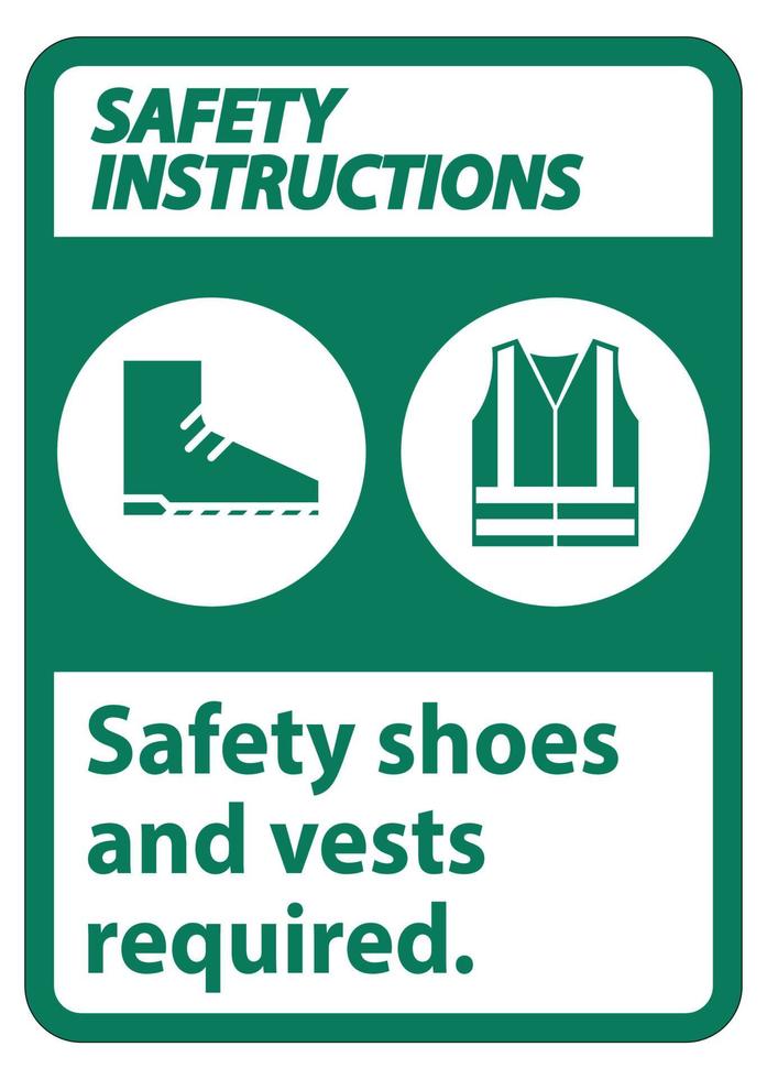 Sicherheitshinweise Schild Sicherheitsschuhe und Weste erforderlich mit PPE-Symbolen auf weißem Hintergrund, Vektorgrafiken vektor