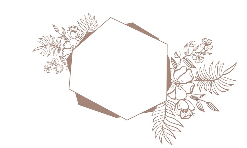 Geometri brunt bröllopsinbjudan ram för kort med blommor och löv. vektor illustration med plats för din text