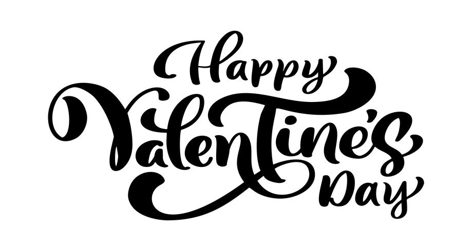 Kalligrafi fras Glad Valentinsdag. Vektor Alla hjärtans dag Hand Drawn lettering. Heart Holiday sketch doodle Design valentinkort. kärleksdekoration för webben, bröllop och tryck. Isolerad illustration