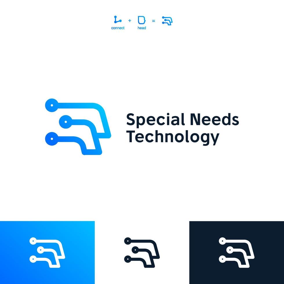 Bildung LogoSpecial Meds Tech Technologie Bildung Lernen Logo Vorlage Moderner Vektor Abstraktes Designkonzept Verbinden Sie Schaltung Kopf Symbol Emblem für Kurse Klassen Schulen Verbunden 3