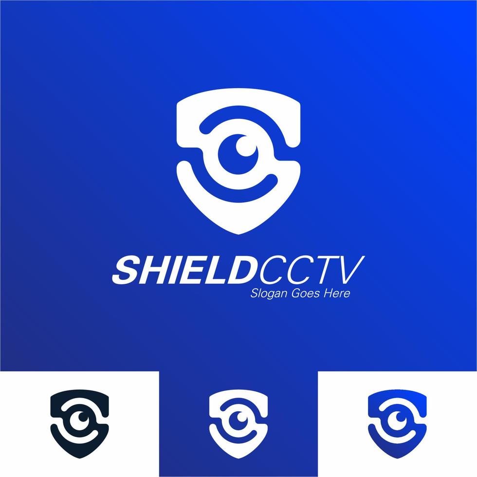 säkerhetstjänster vektor ikon sköld öga hand CCTV logotyp försvara designmall tittar på blå teknisk teknik