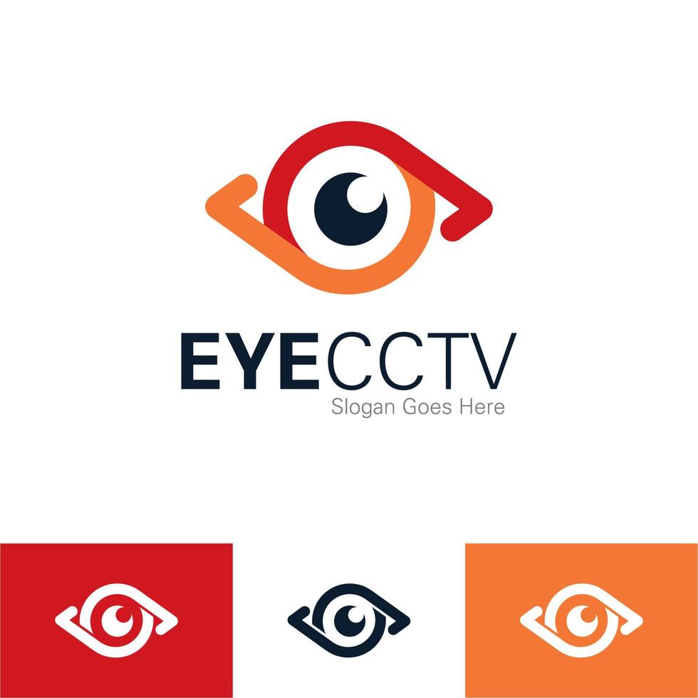 säkerhetstjänster vektor ikon sköld öga hand CCTV logotyp försvara designmall tittar på röd orange teknisk teknik