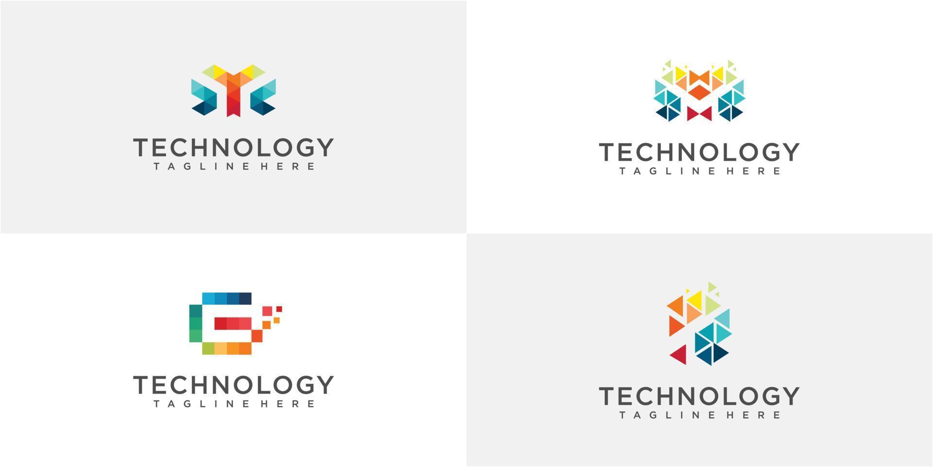 Kreative Logo-Design-Kollektionen für Buchstabentechnologie vektor