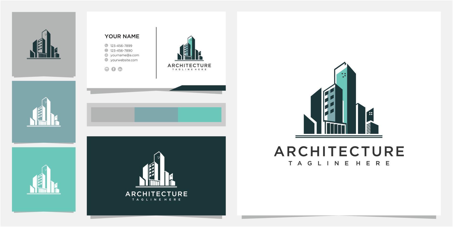 bunte Architektur-Logo-Design-Vorlage mit Visitenkarte vektor