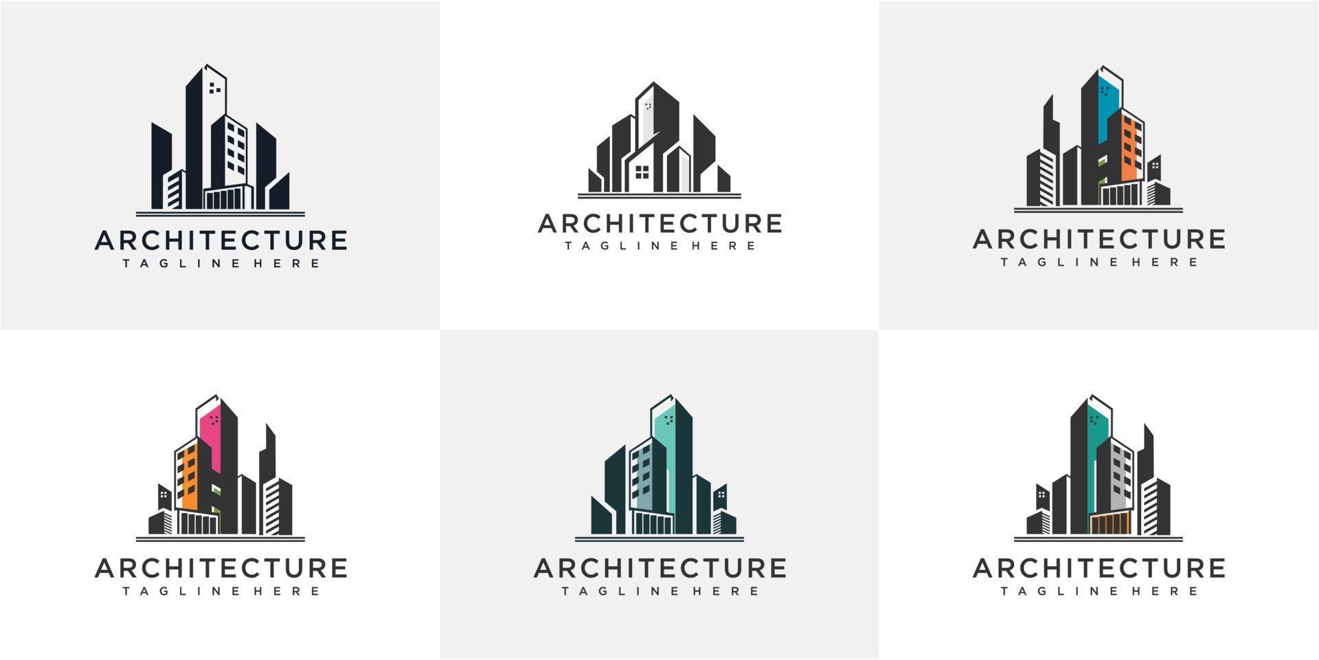 uppsättning arkitektur logotyp formgivningsmall. arkitektur logotyp design samlingar. byggnadslogotypdesign vektor