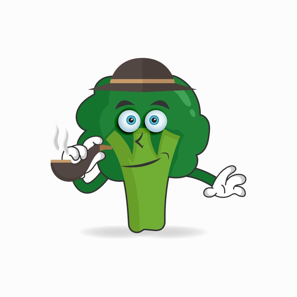 broccoli maskot karaktär rökning. vektor illustration