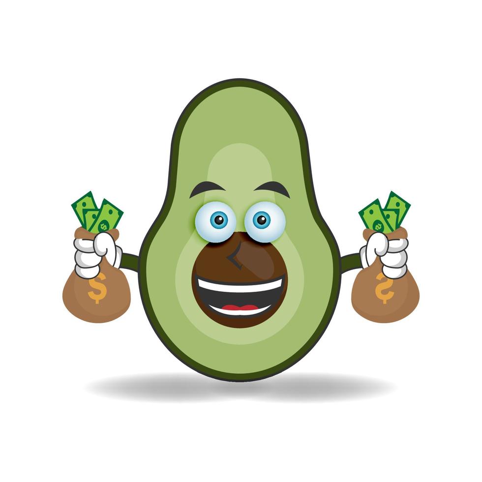 Avocado-Maskottchen-Charakter, der Geld hält. Vektor-Illustration vektor