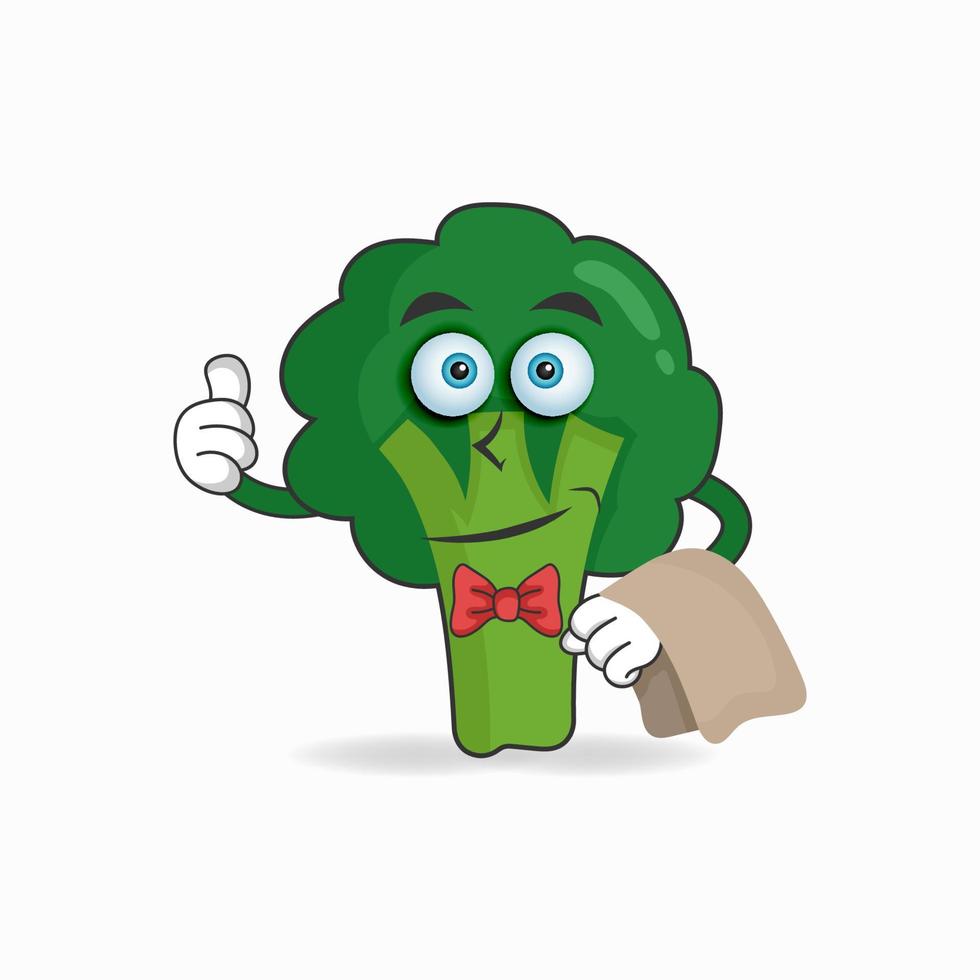 broccolimaskotkaraktären blir servitörer. vektor illustration