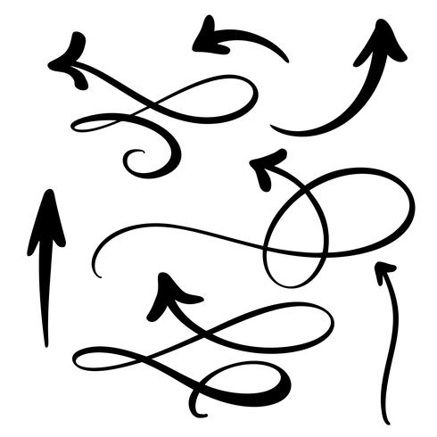 Abstrakte Vektorpfeile eingestellt. Handgemachte Markierungsart des Gekritzels. Lokalisierte Skizzenillustration für Anmerkung, Unternehmensplan, grafische Darstellung vektor