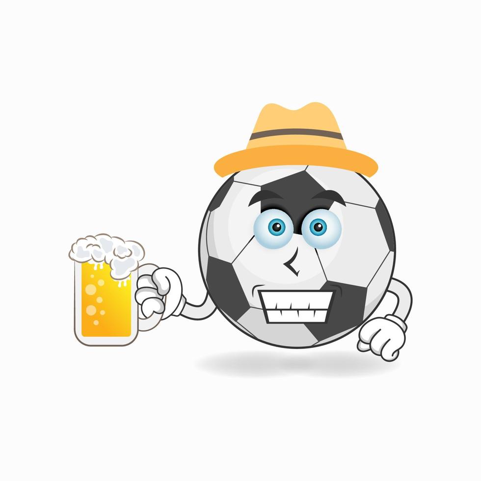 Der Fußball-Maskottchen-Charakter hält ein mit einem Getränk gefülltes Glas. Vektor-Illustration vektor