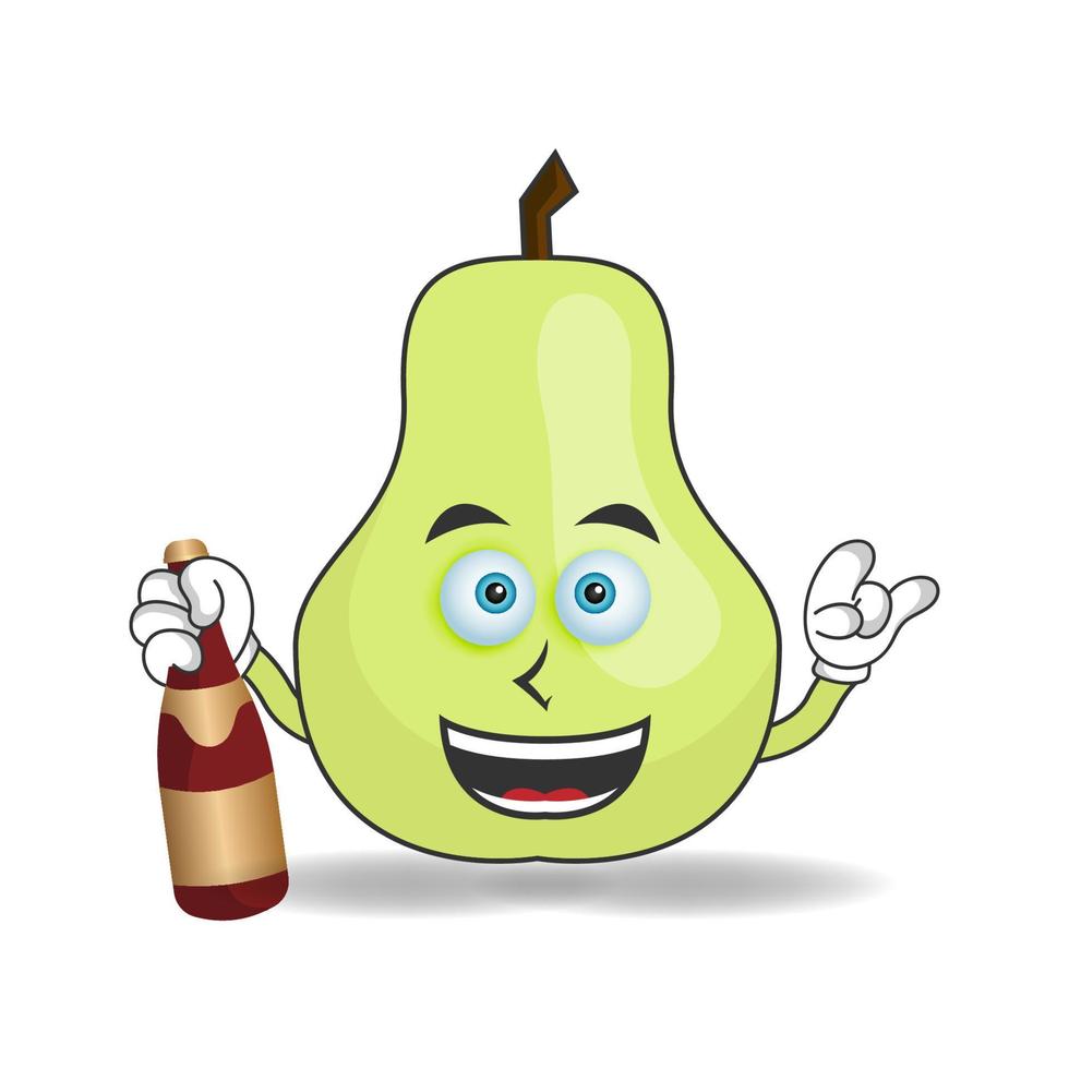 guava maskot karaktär som håller en flaska. vektor illustration