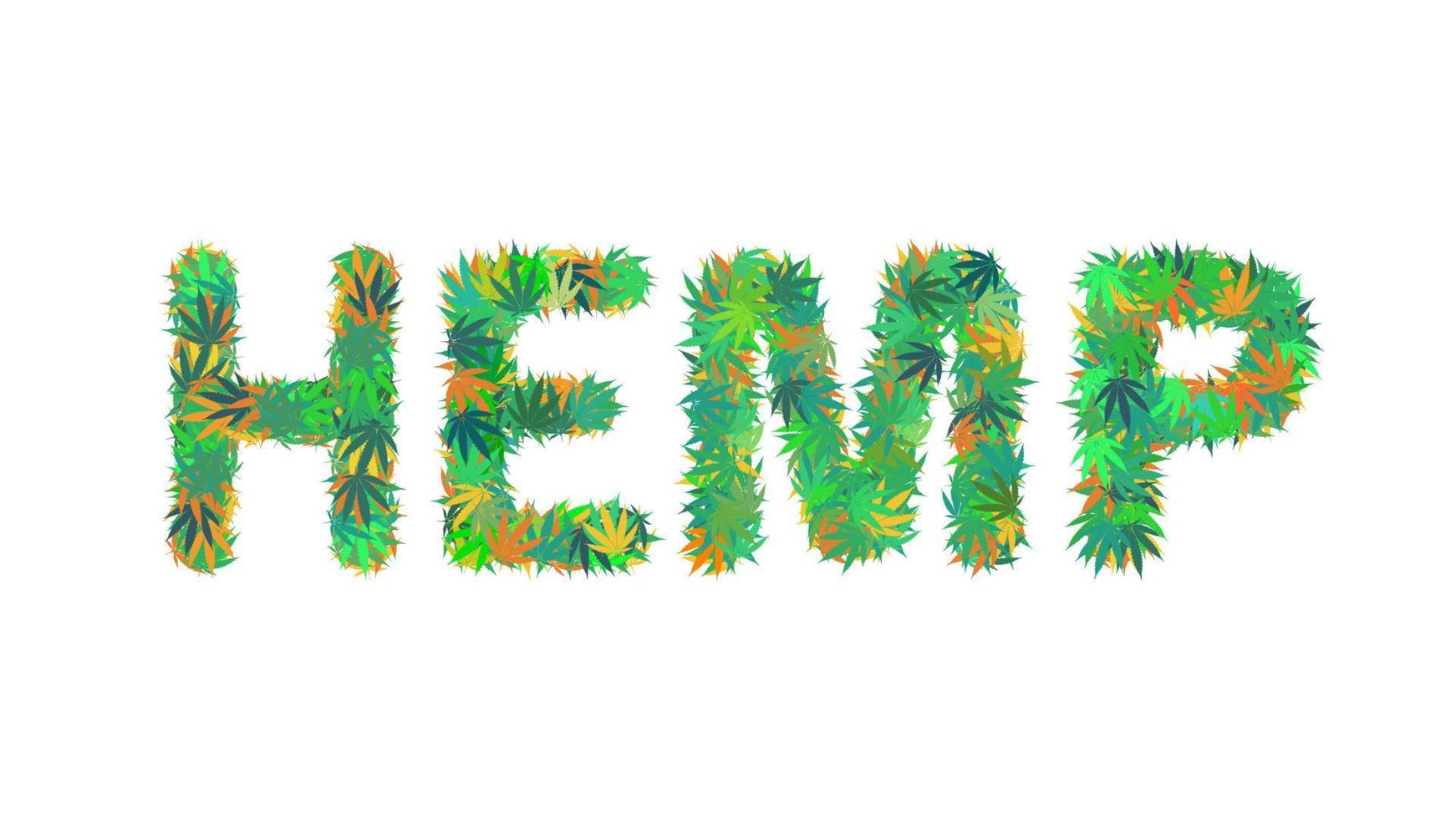 hampa ord isolerad på den vita bakgrunden gjord av cannabis blad vektor illustration