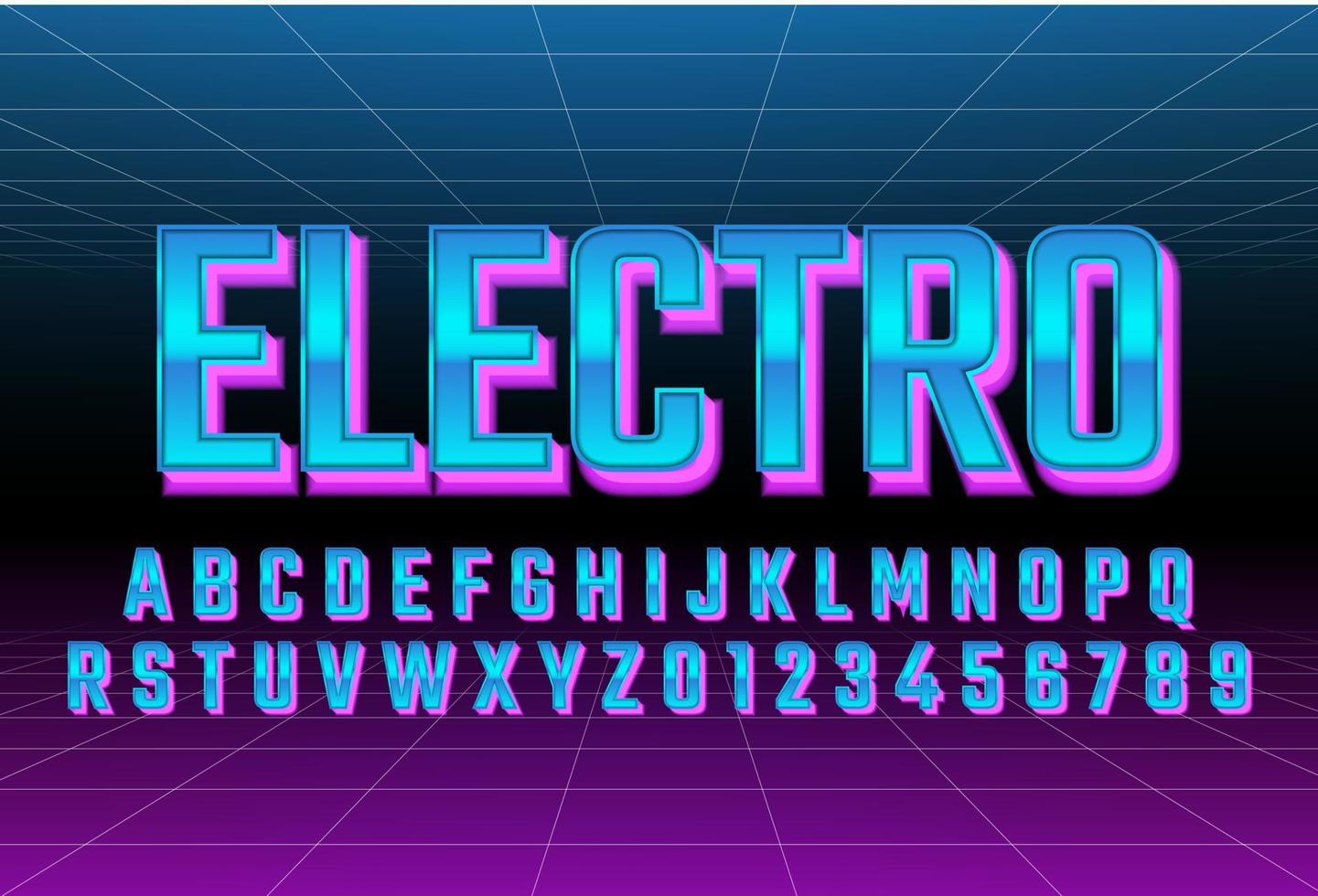 80er Jahre Retro-Futurismus-Schrift, blaumetallic und glänzender Effekt vektor