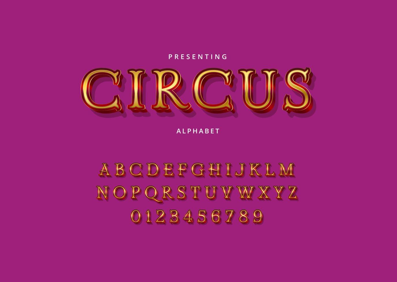 cirkus stil teckensnitt, uppsättning bokstäver och siffror vektor