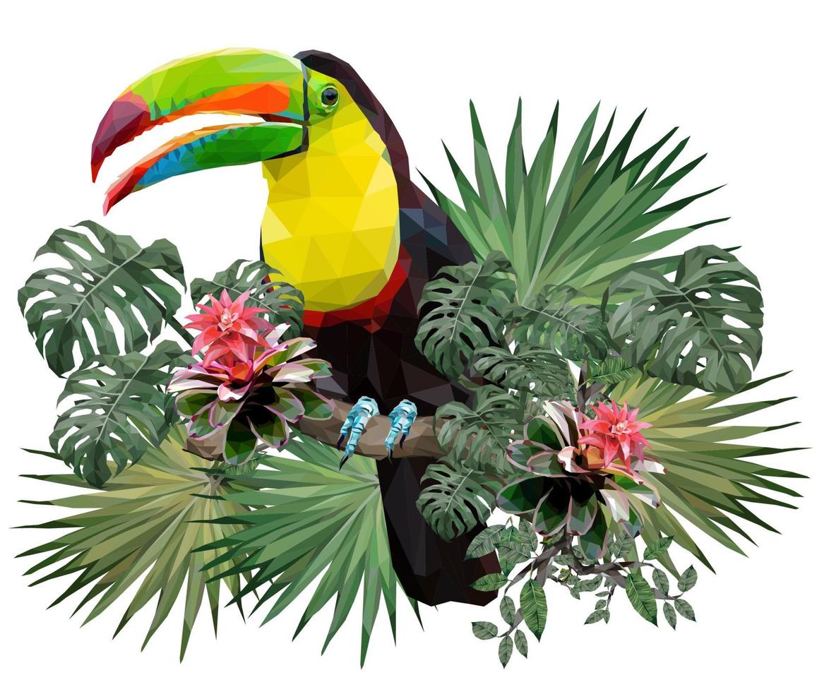 polygonal illustration av tukanfågel med amazonväxter 2 vektor