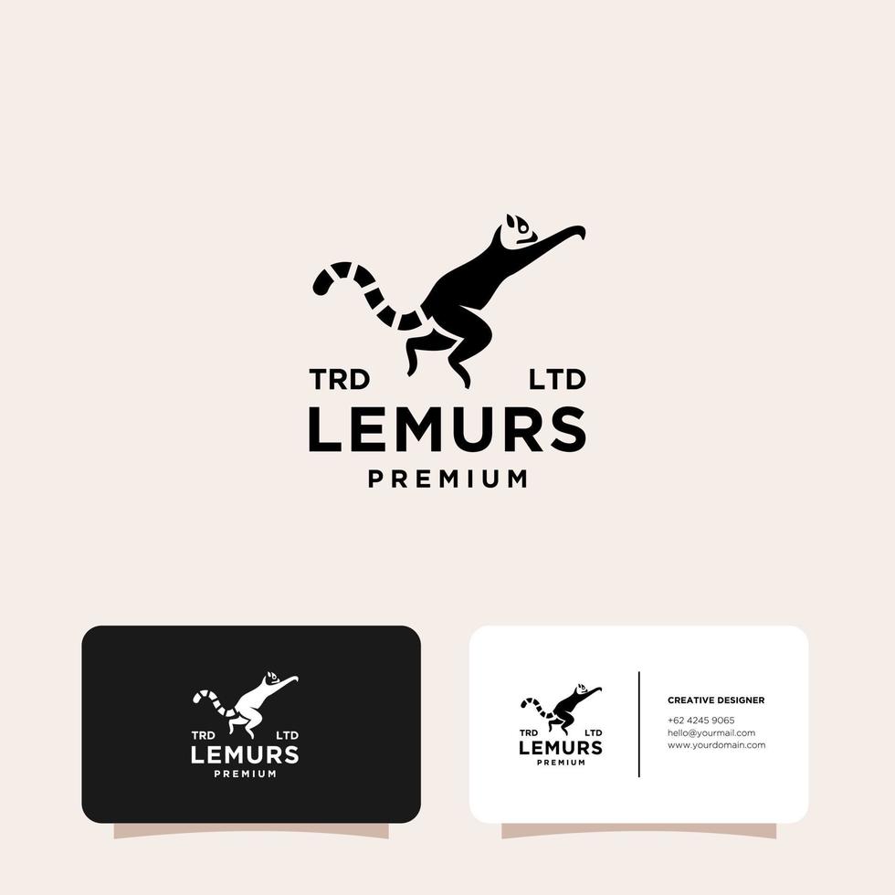 Premium-Ringschwanz-Vektorlogo der schwarzen Lemuren mit Visitenkarte vektor