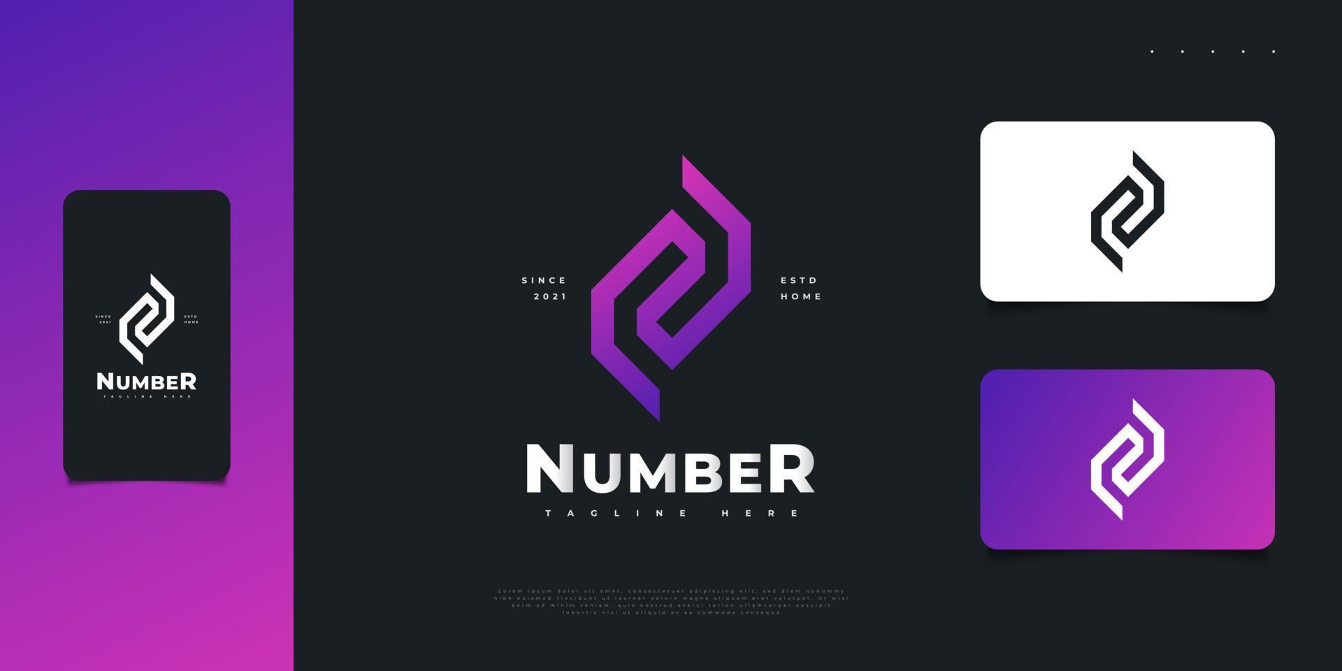 abstraktes und modernes Logo-Design der Nummer 2 mit futuristischem Konzept in violettem Farbverlauf. Nummer zwei Monogramm-Logo vektor