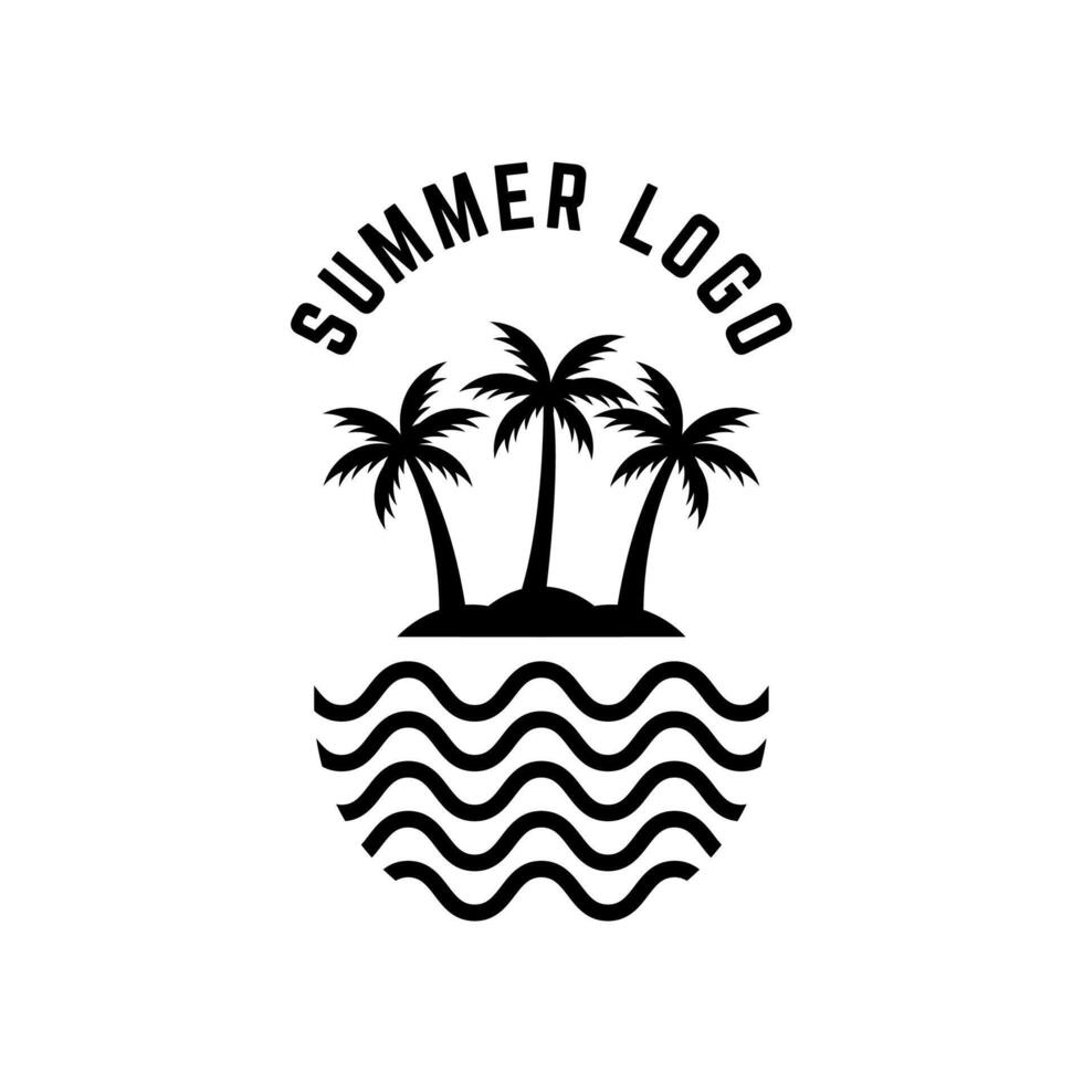 Sommer- Strand Logo Vektor Illustration. Sonnenuntergang Sommer- Strand Logo Vektor