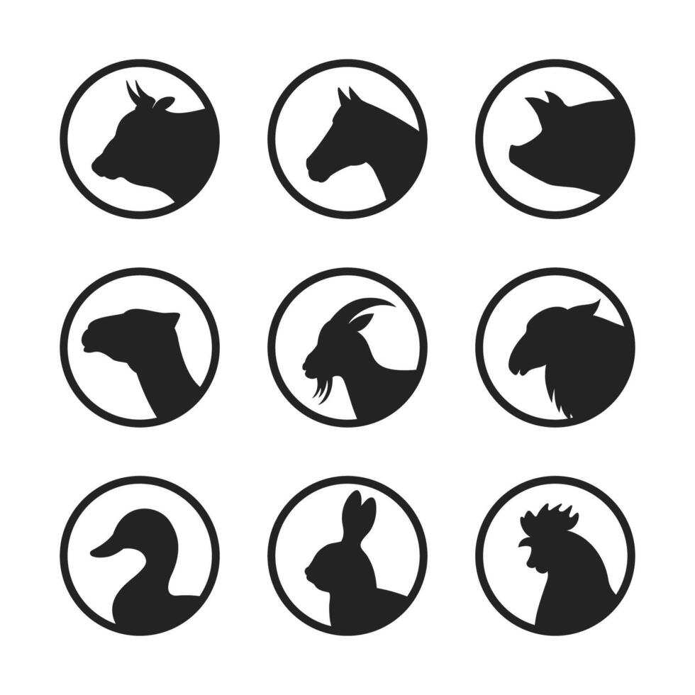 Bauernhof Tiere und Vögel Symbol einstellen Vektor Illustration