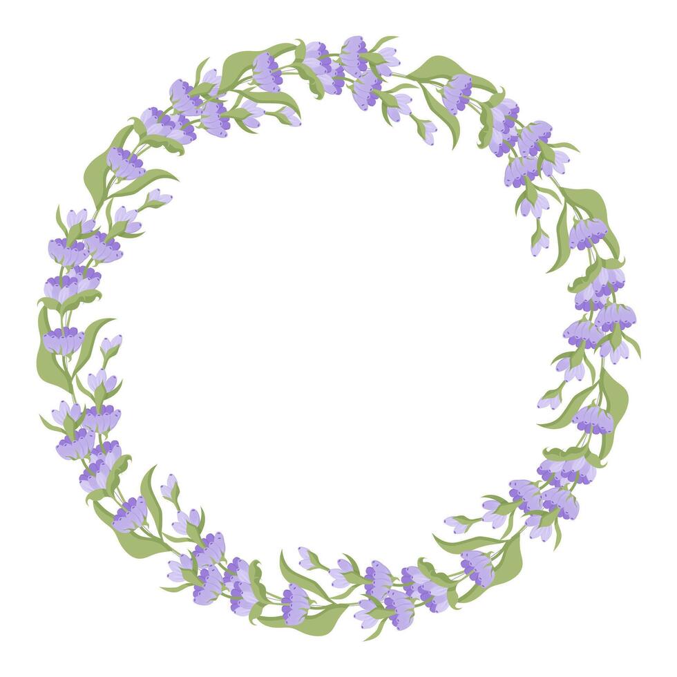 Kranz von Lavendel Blumen. Element von lila zart Blumen zum Ihre Design. Vektor Illustration isoliert auf Weiß Hintergrund.