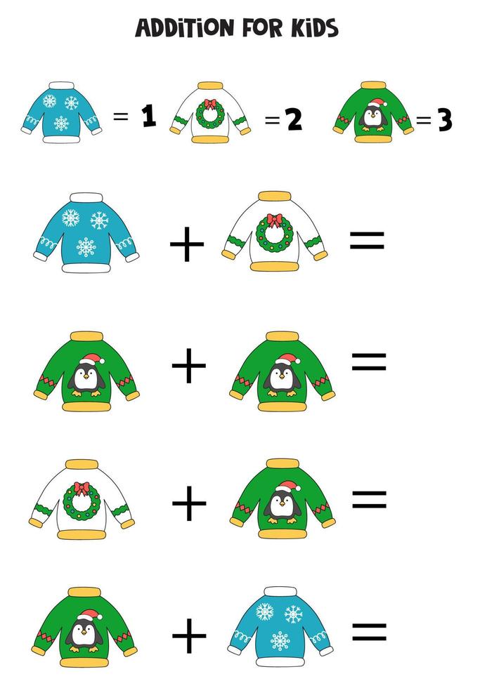 Ergänzung für Kinder mit Cartoon-Weihnachtshässliche Pullover. vektor