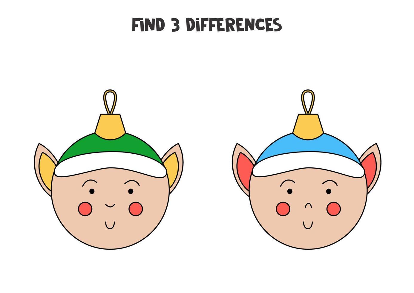 Finde 3 Unterschiede zwischen zwei süßen Weihnachtskugeln. vektor