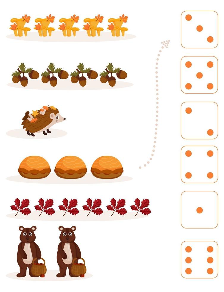 kalkylblad för matematik- och räkenskapsundervisning om höstens ämne. för förskolebarn och dagisbarn som studerar siffror och räkningar. vektor illustration