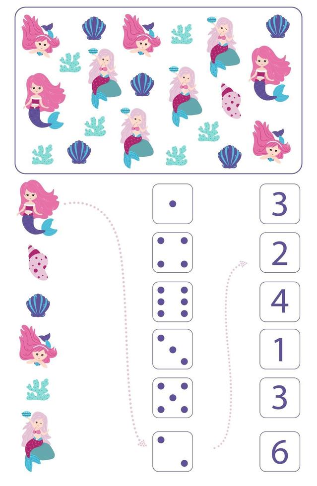 sjöjungfrur. kalkylblad för matematik- och räkenskapsundervisning. vektor. vektor