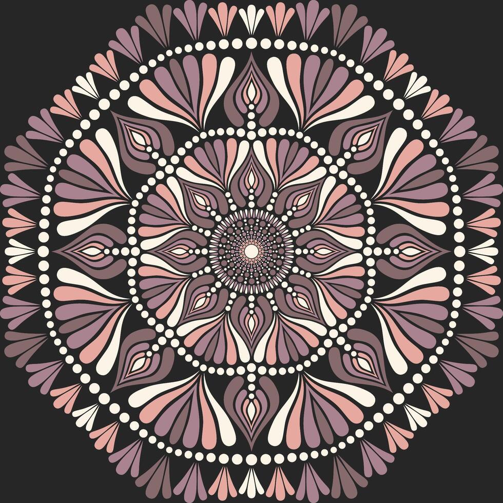 Blume Mandala Punkt Gemälde mit schwarz Hintergrund. vektor