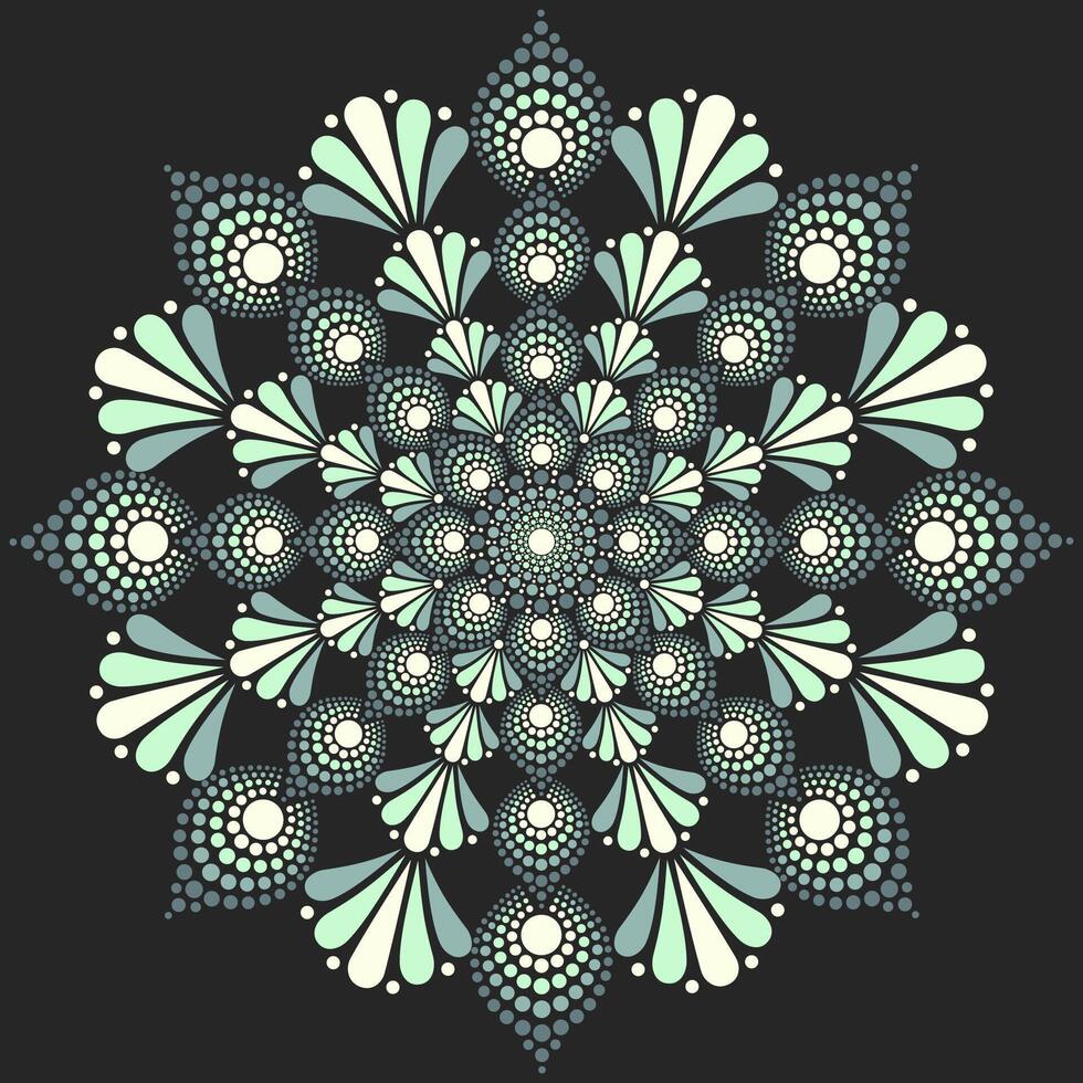 Blume Mandala Punkt Gemälde mit schwarz Hintergrund. vektor