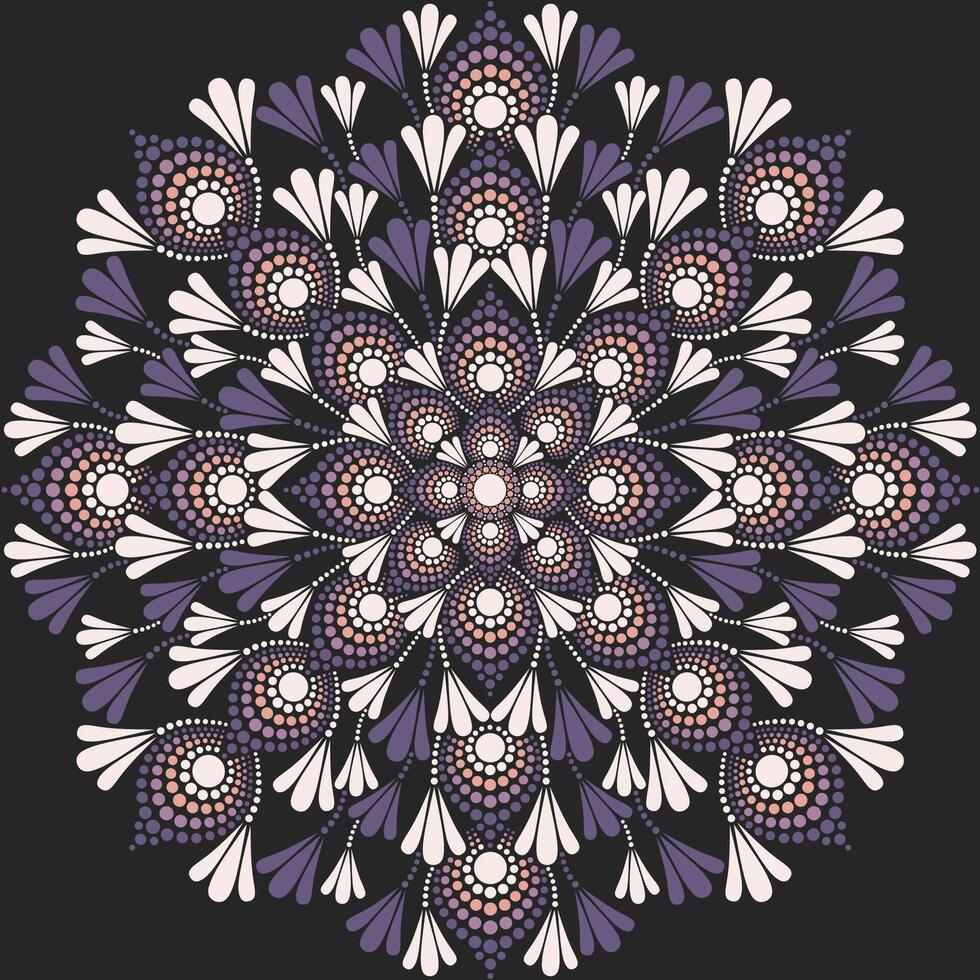 Blume Mandala Punkt Gemälde mit schwarz Hintergrund. vektor