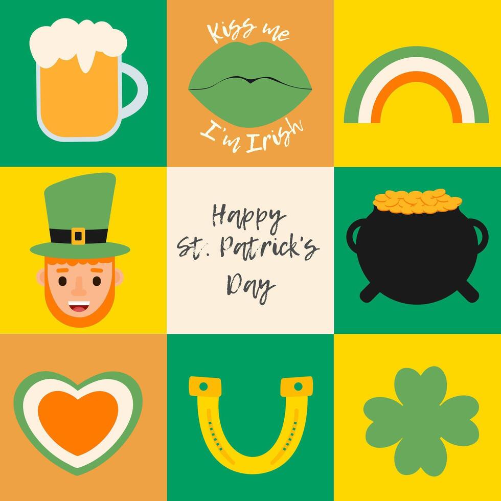 st patricks dag hälsning kort, baner, affisch, social media posta mall. vektor