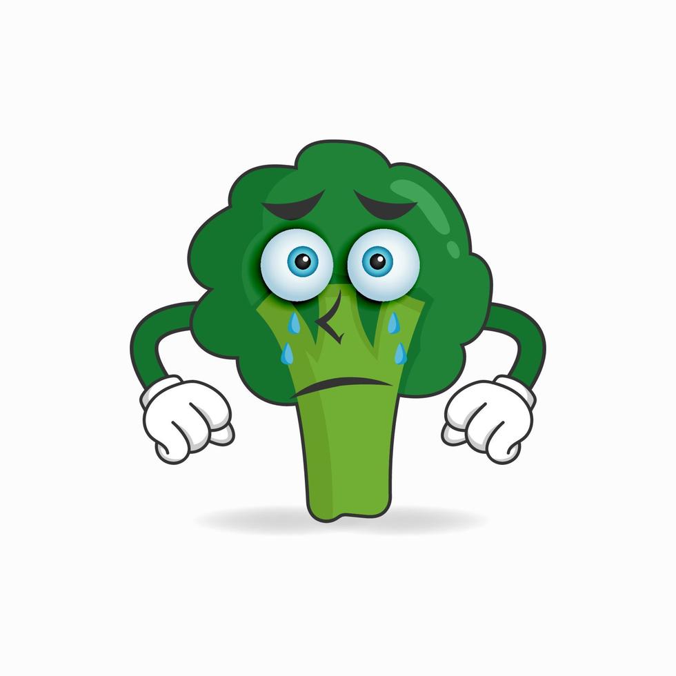 broccoli maskot karaktär med sorgligt uttryck. vektor illustration