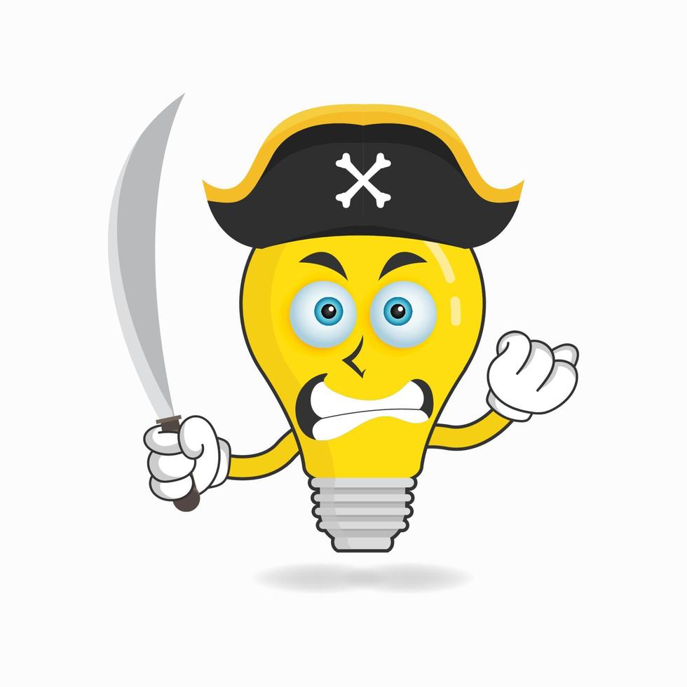 glödlampan maskot karaktär blir en pirat. vektor illustration