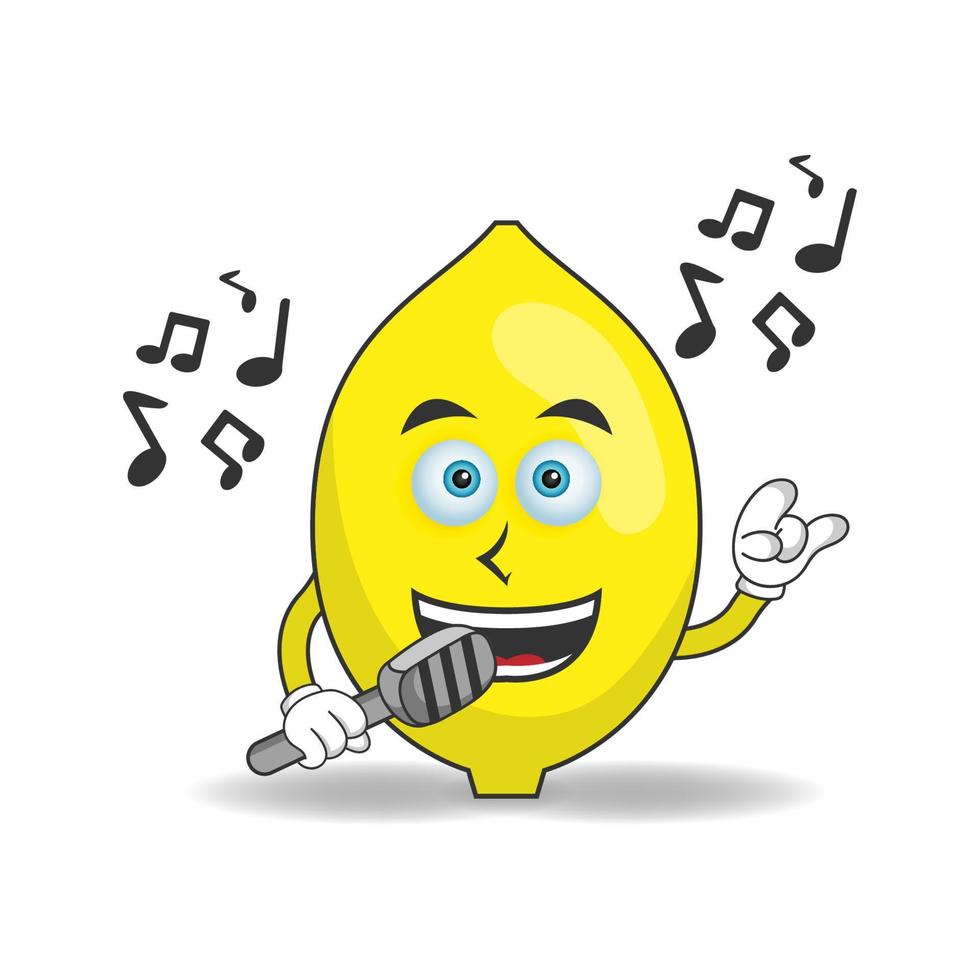 citronmaskotkaraktären sjunger. vektor illustration