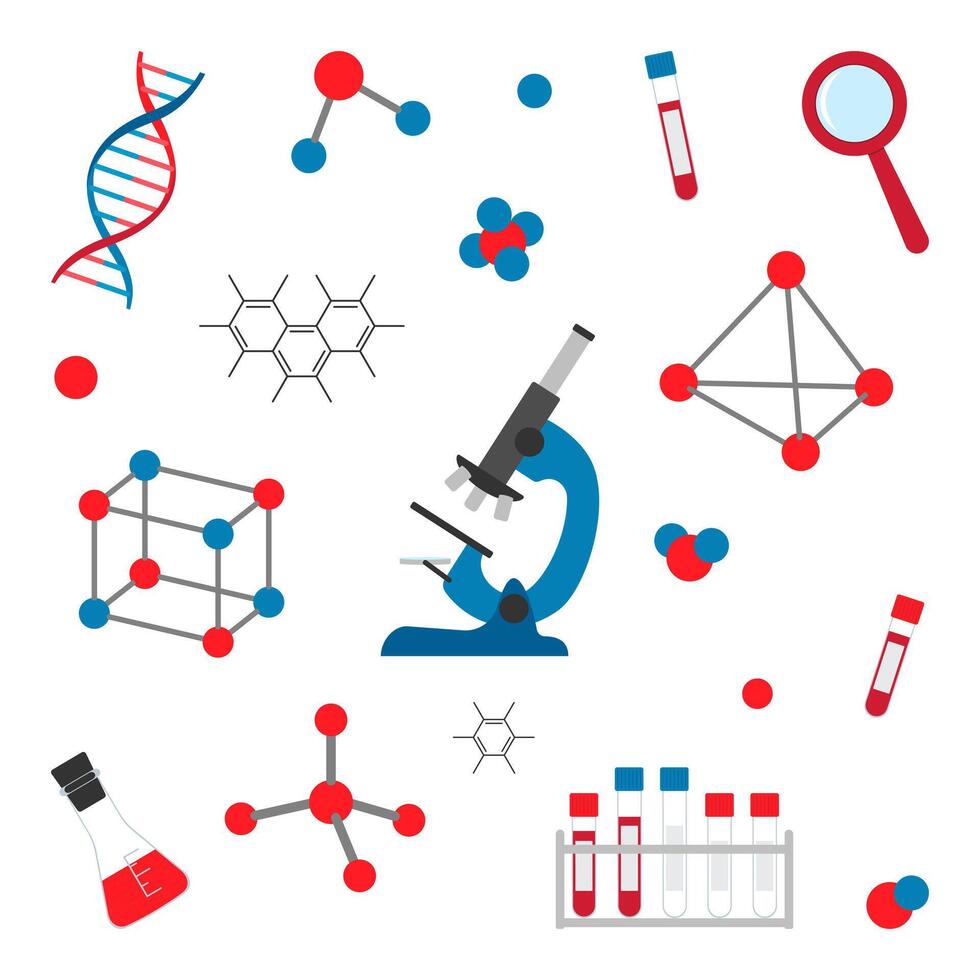 vektor illustration. uppsättning av ikoner på de tema av dna, blod testa. kemi. medicin