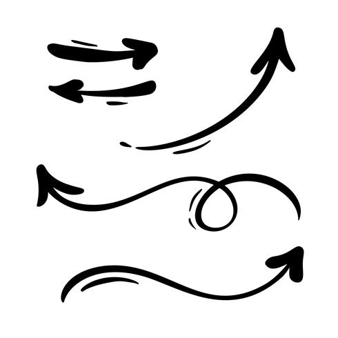 Sammanfattning Vector Arrows set. Doodle handgjord markör stil. Isolerad skiss illustration för anteckning, affärsplan, grafisk presentation