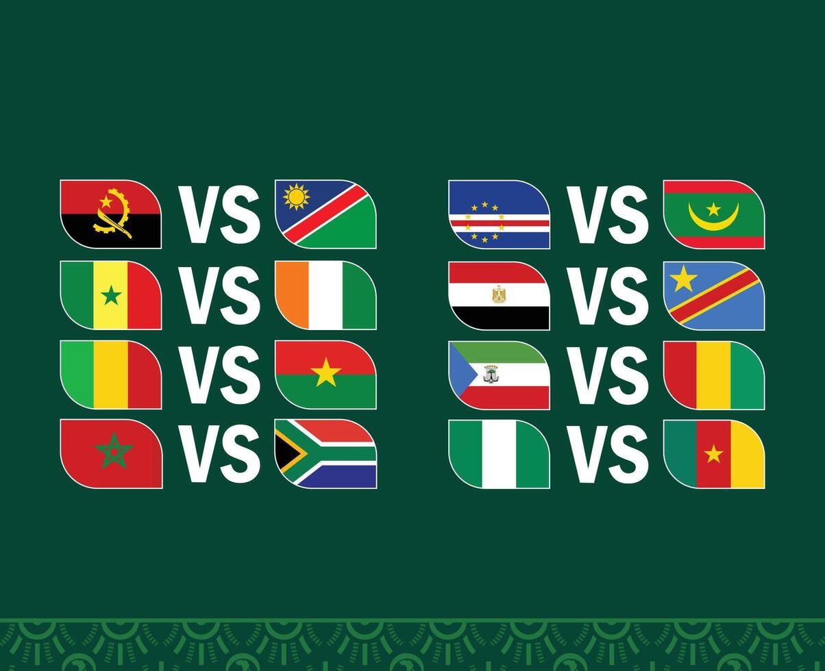 Streichhölzer Flaggen afrikanisch Nationen 2023 Emblem Teams Länder afrikanisch Fußball Symbol Logo Design Vektor Illustration